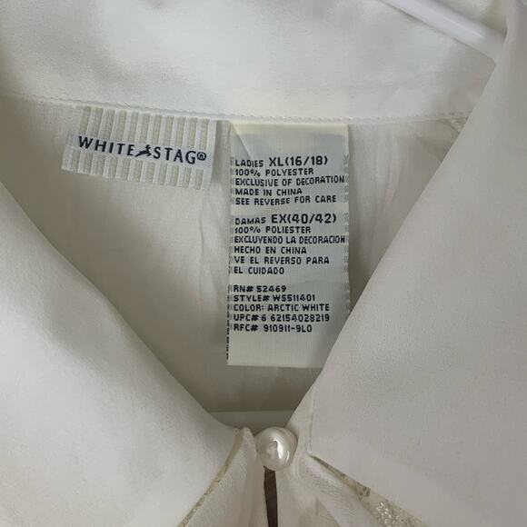 White stag 90s women's 16 18 xl white flutter collar peter pan vintage sheer lac - Picture 2 of 11